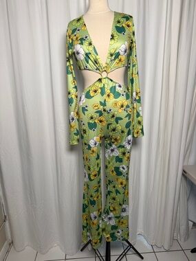 Simplee Green and Yellow Floral Cutout Jumpsuit